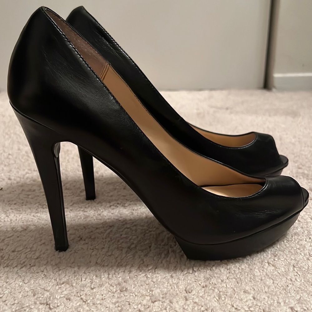 Black platform open toe peep toe